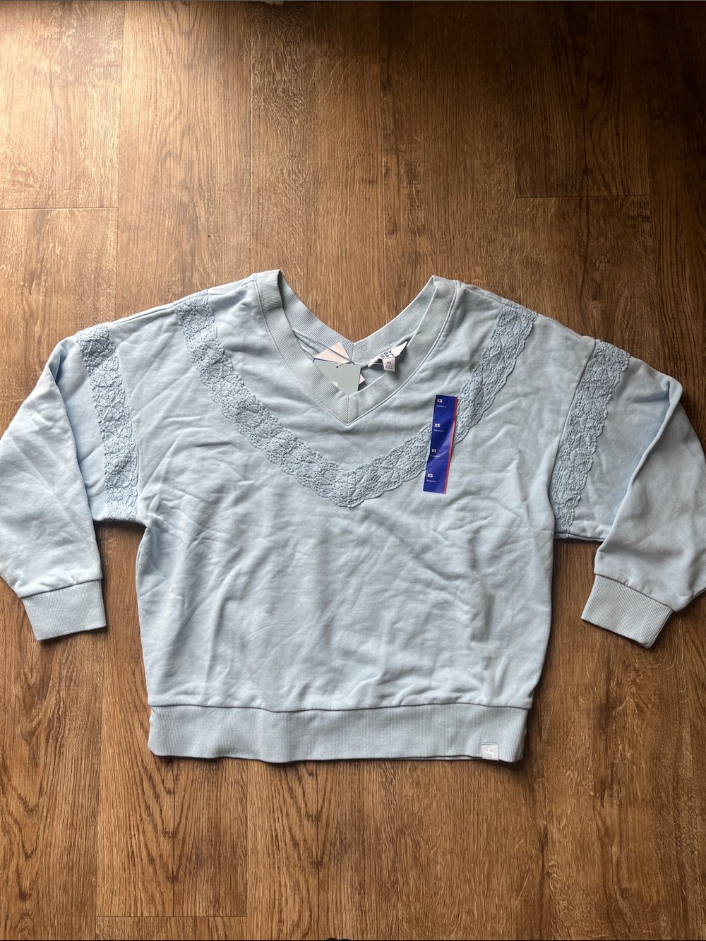 JoyLab Light Blue Lace-Trim V-Neck Sweatshirt